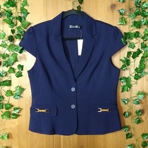 7th Avenue Design Studio Navy Short Sleeve Blazer